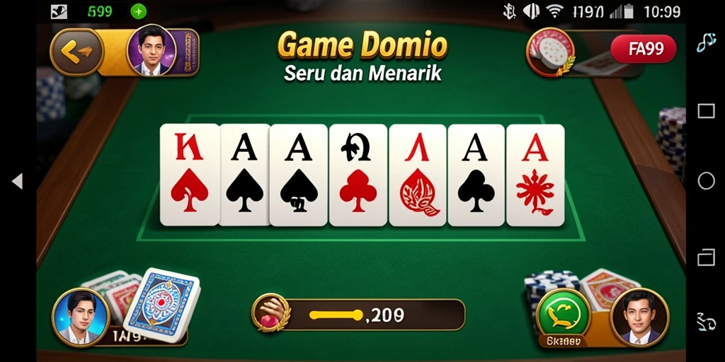 Screenshot menunjukkan gameplay seru dari FA99 dalam permainan Domino.